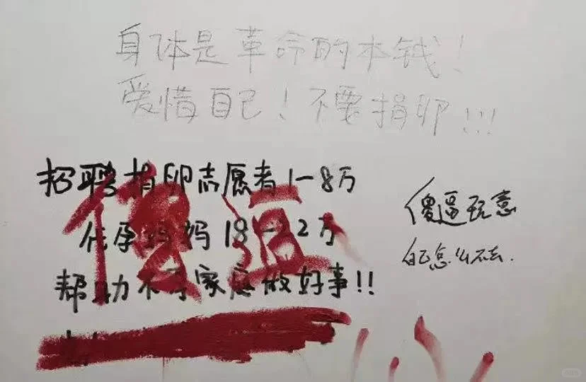 在网吧厕所，看见有小广告被女生拿💄涂掉,哪里有供卵助孕的医院